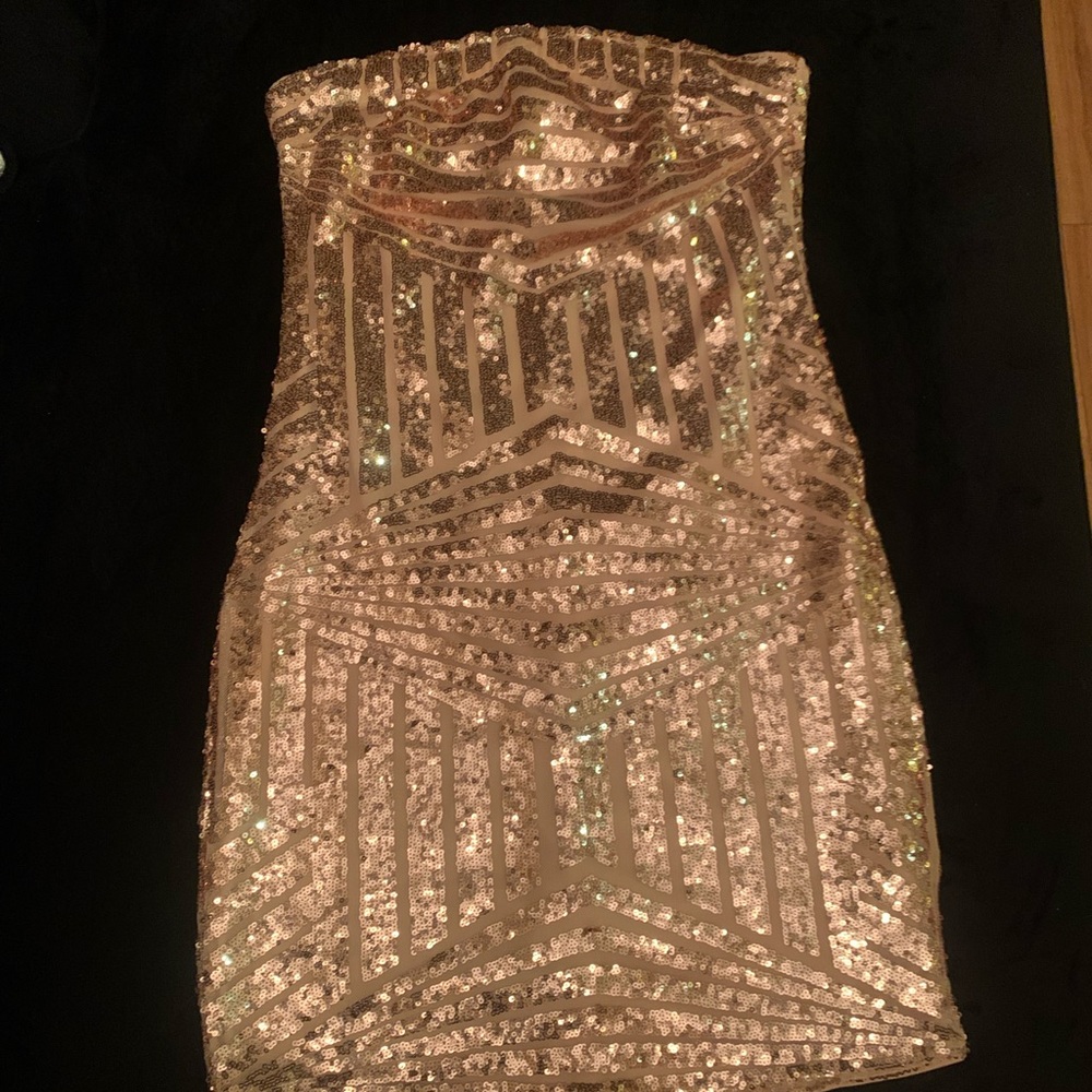 Rose Gold Strapless Sequined Dress size L